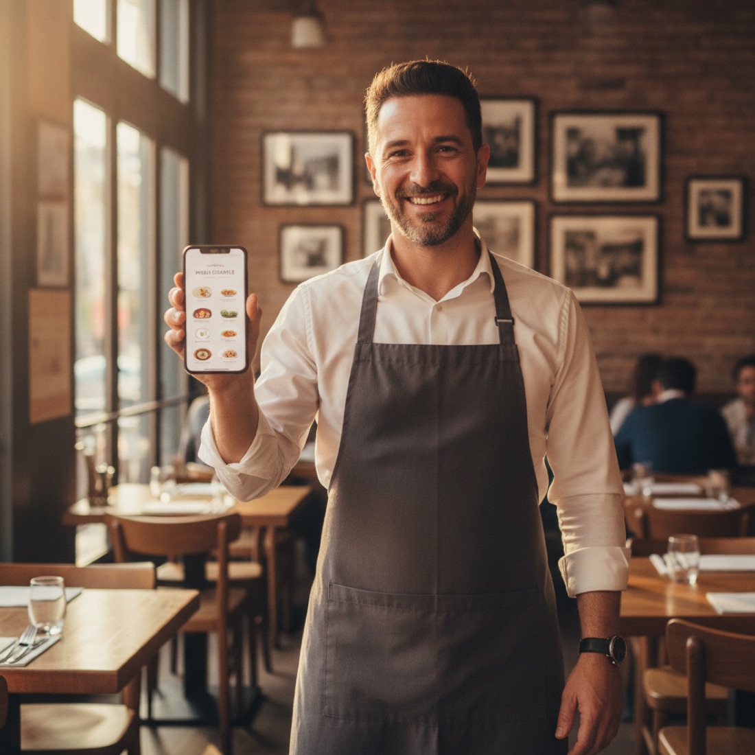 Restaurant owner creating a free digital menu